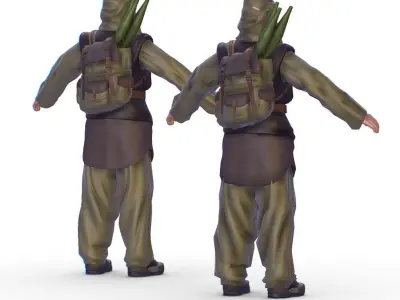 High Poly Subdivision Man Old Afghan Soldier Low-poly 3D model