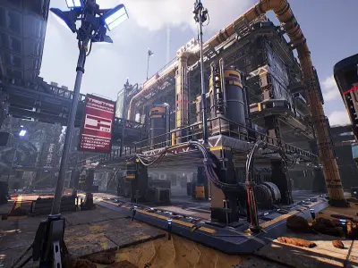 Sci-Fi Industrial Base - Unreal project Low-poly 3D model