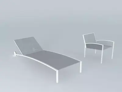 Lounger chair and screen and aluminum Free 3D model