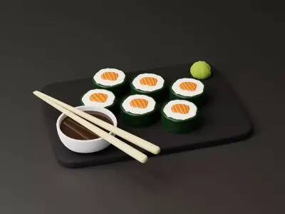 Stylized Cartoon Sushi Low-poly 3D model