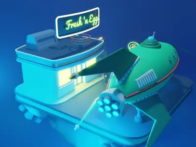 Cartoon futurama space scene 3D model