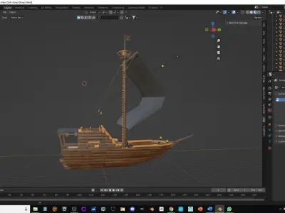 Sloop pirate ship Low-poly 3D model