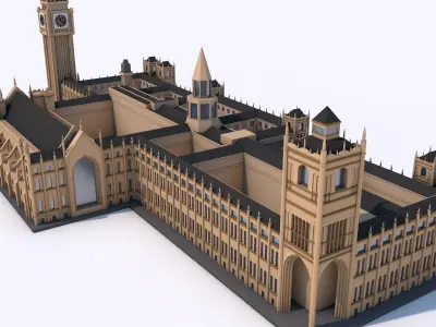 Big Ben and The House of Parliament London Landmark Low-poly 3D model