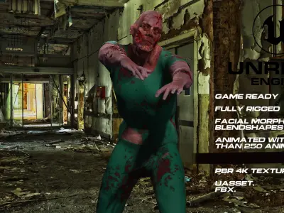 Zombie doctor full rigged - game ready - animated Low-poly 3D model