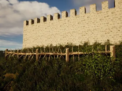 Medieval spiky tree trunk barricade Low-poly 3D model