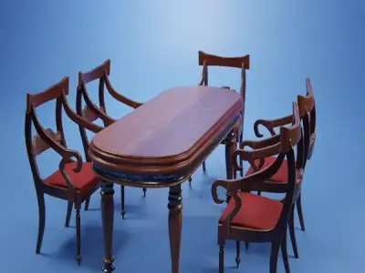 Set Wooden Furniture 3 3D model
