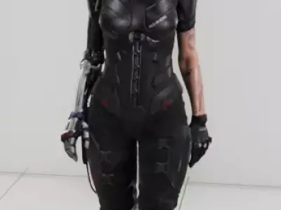Cyber punk Woman 3D model Game ready rigged with animation Low-poly 3D model