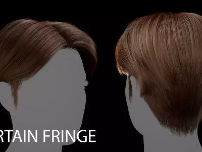 Curtain - Fringe Center - Part Hairstyle - Game Ready Hair Low-poly 3D model