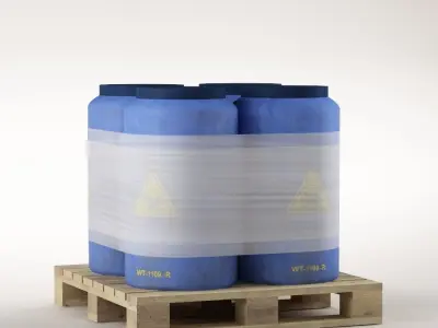 Plastic barrels on the pallet 3D model