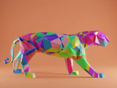 Pantera Origami 3D - shaded gray lowpoly Free 3D model