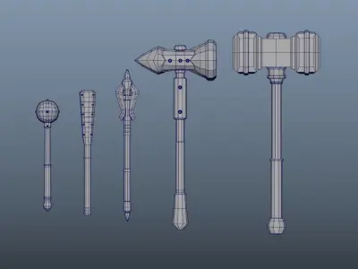 5 Blunt Weapon Package Low-poly 3D model