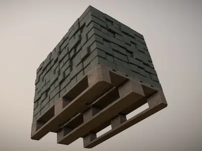 EUR Wood Pallet with Paving Stones High-Poly 3D model