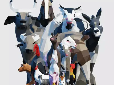 Farm Animals Pack Low-poly 3D model