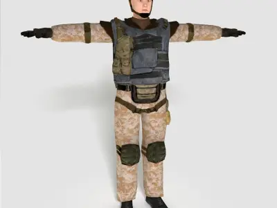 Low poly realistic asiatic soldier Low-poly 3D model