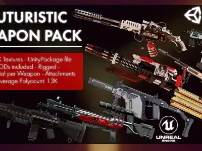 Futuristic Weapon Pack - Unity and Unreal Packages Low-poly 3D model