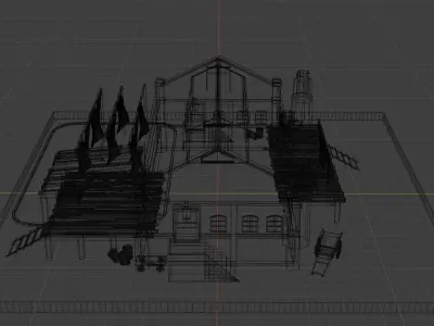 Factory brick building Free 3D model