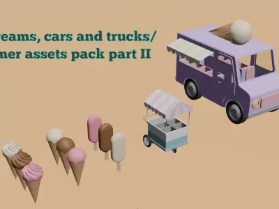 Low poly ice creams cars and trucks Summer assets pack part II Low-poly 3D model