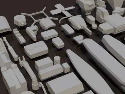 130 Meshes Low Poly Kit-Bash Set Low-poly 3D model