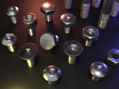 Nut Bolt and Screw Low-poly 3D model