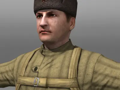 Soviet Soldier and Ppsh 41 Low-poly 3D model