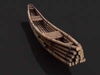 Primitive Wooden Survival Boat Low-poly 3D model