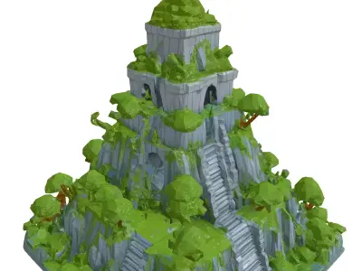 Low Poly Mayan Pyramid Diorama Low-poly 3D model