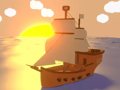 Lowpoly Pirate Ship Low-poly 3D model