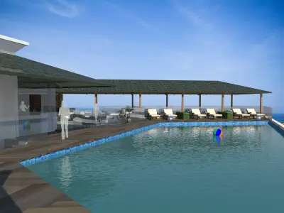 RESTAURANT swimming pool overlooking ocean 3D print model