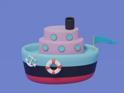 Cartoon Cute Ship Boat 3D model