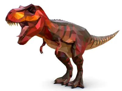 Dinosaur T-Rex Red Lowpoly Art Style Animal Low-poly 3D model