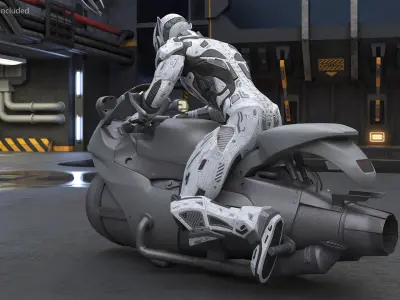 Futuristic Robot on Concept Motorcycle 3D model