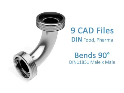 Hygienic Bends 90 degrees - DIN11851 Male x Male Ends Free 3D model