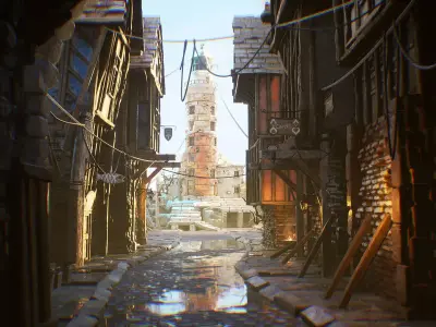 Medieval Town Street Environment Kit UE4 Low-poly 3D model
