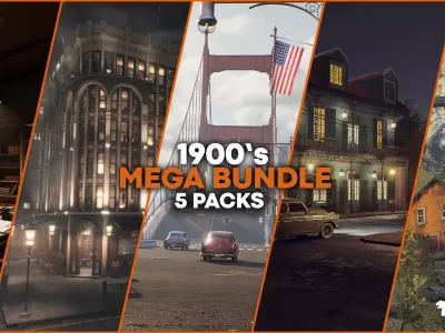 1900s Environments Mega Bundle Prop Packs 5 Environments Low-poly 3D model