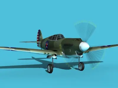 Curtiss P-40B Warhawk V04 USAAF 3D model