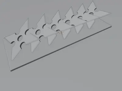 shurikens five knives on wooden board Free 3D model