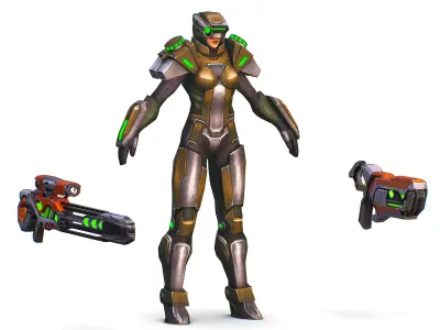 Sci-Fi Woman Cyborg Drone Sniper Female Soldier Low-poly 3D model