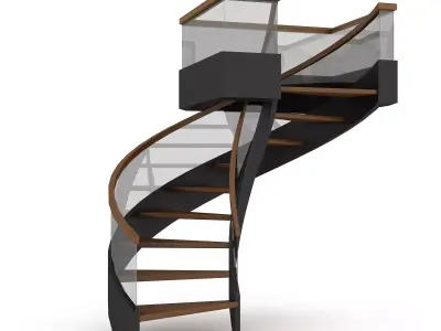 3D wooden stair Low-poly 3D model