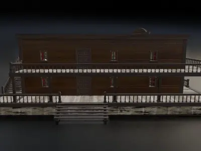 Western Saloon with Interior Low-poly 3D model