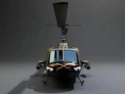 Bell UH-1 Huey Helicopter - 3D Model for Rendering and Animation Low-poly 3D model