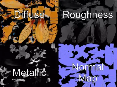 Golden Robotic Bee model pack Low-poly 3D model