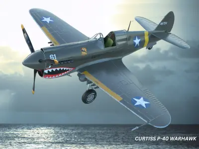 Curtiss P-40 Warhawk WW2 Warplane Low-poly 3D model