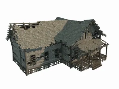 A dilapidated old wooden house 3D model