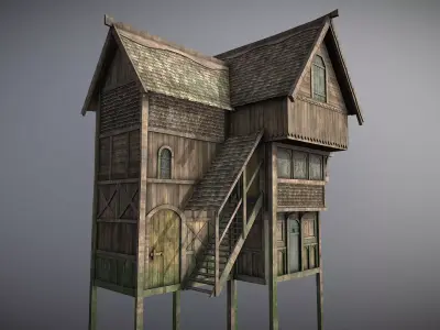 Medieval lake village - House 5 Low-poly 3D model