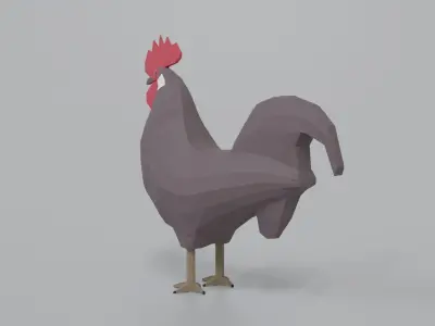 Low Poly Cartoon Rooster Low-poly 3D model