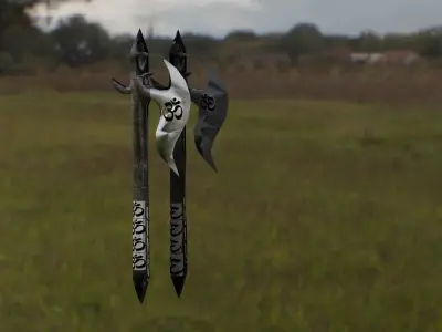 AXE LOW POLY sword in middle of field Texture