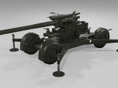  QF 3-7 inch heavy anti-aircraft gun Low-poly 3D model