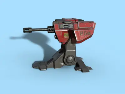 Lowpoly Turret robot Low-poly 3D model