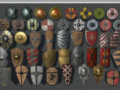 Medieval Weapons and Shields Bundle Low-poly 3D model