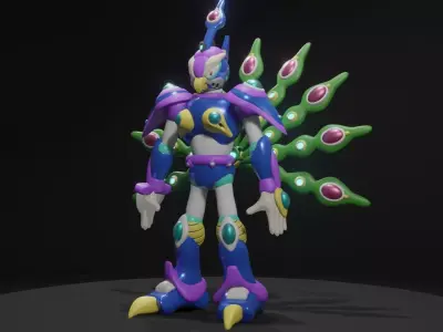 Cyber Peacock Low-poly 3D model